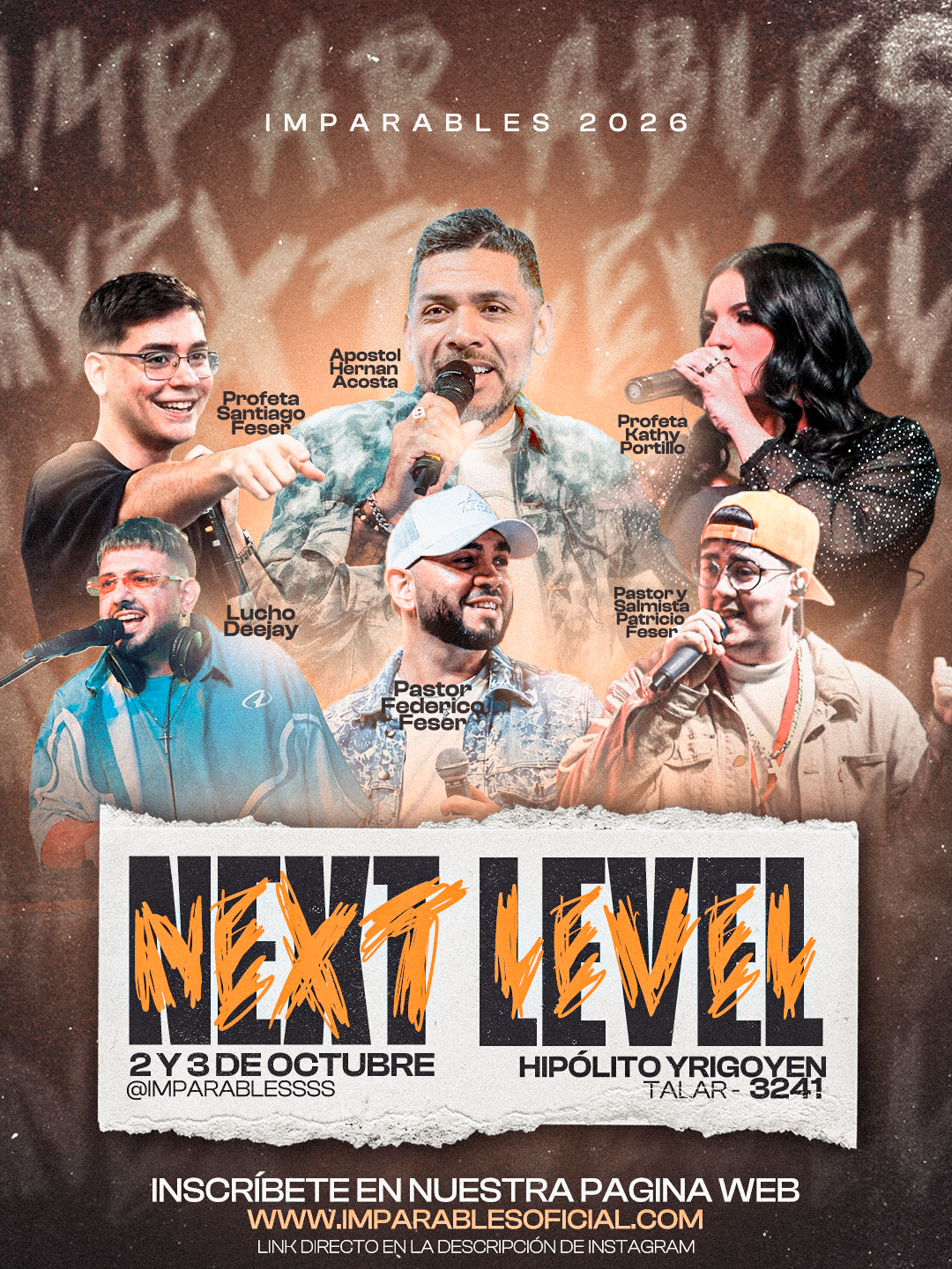 Flyer oficial de Imparables 2026 · Next Level con los speakers del evento